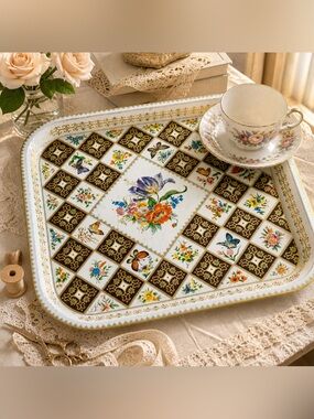 DAHER ENGLAND VINTAGE FLORAL BUTTERFLY METAL SERVING TRAY 13.5”